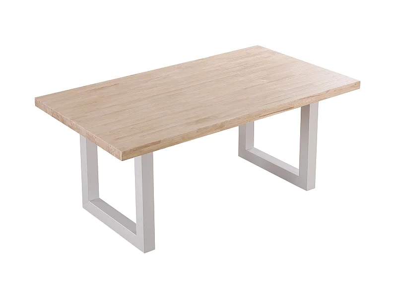 Table à manger rectangulaire en bois de chêne avec pieds en métal blanc - Longueur 180 x Profondeur 100 x Hauteur 76 cm