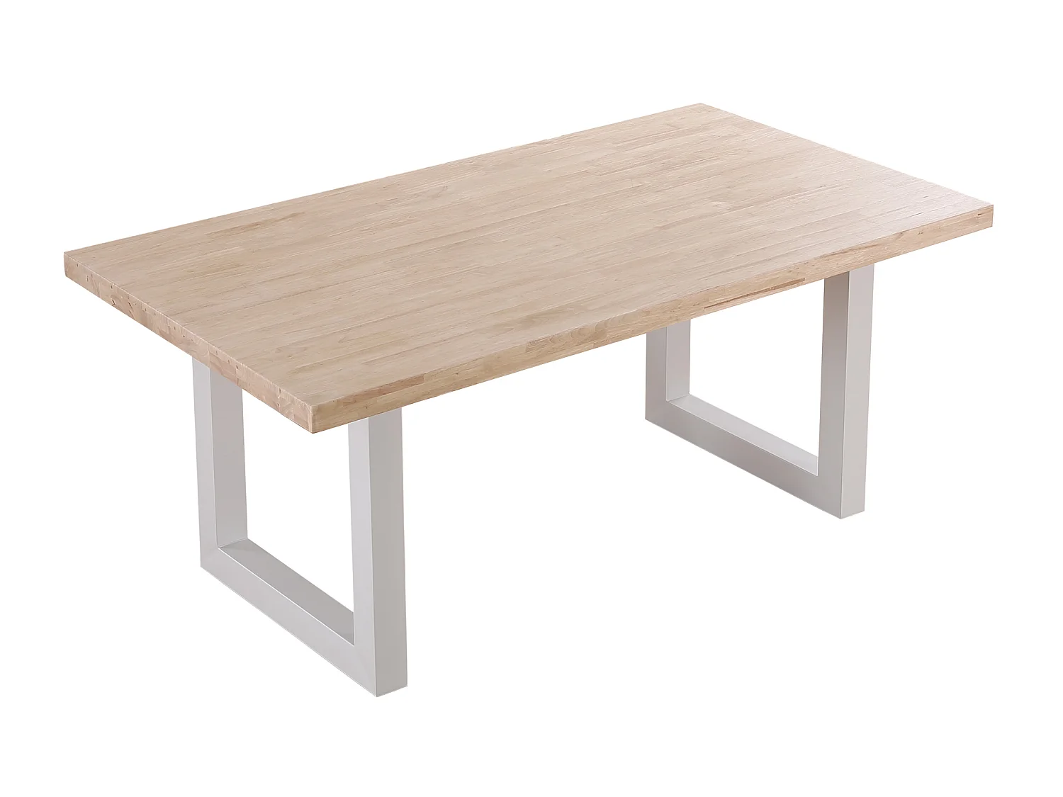 Table à manger rectangulaire en bois de chêne avec pieds en métal blanc - Longueur 180 x Profondeur 100 x Hauteur 76 cm