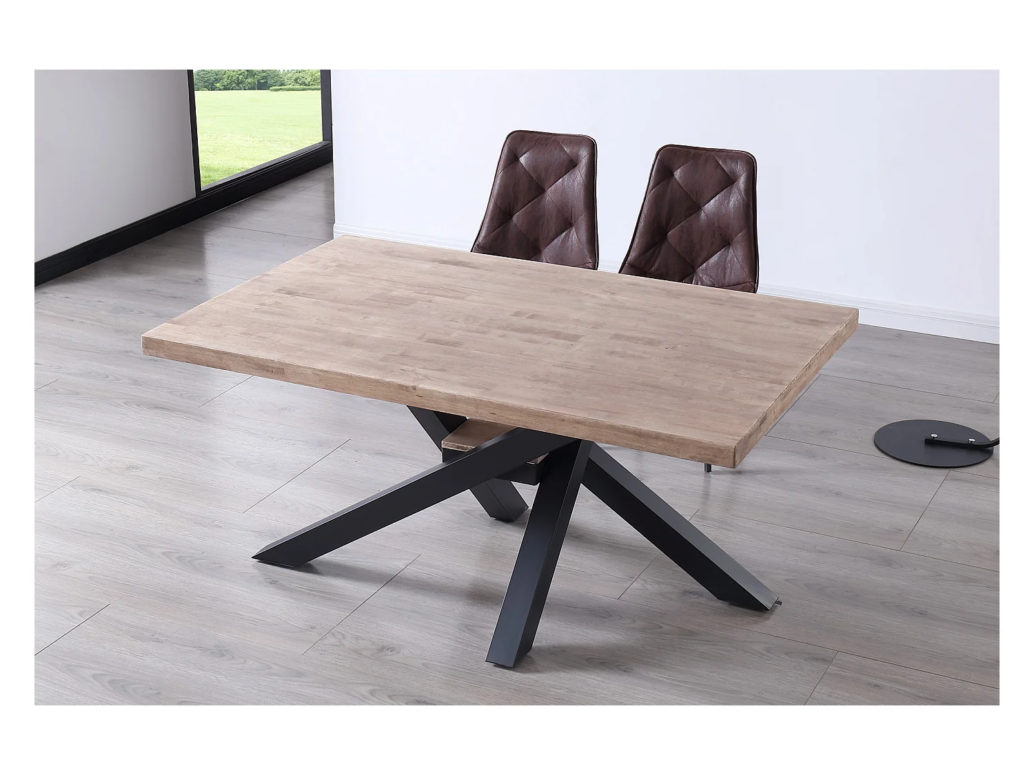 Table à manger rectangulaire en bois de chêne miel avec pieds en métal noir - Longueur 160 x Profondeur 100 x Hauteur 76 cm