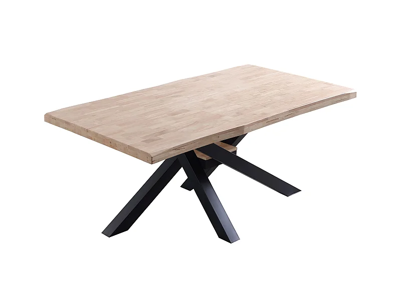 Table à manger rectangulaire en bois de chêne avec pieds en métal noir - Longueur 180 x Profondeur 100 x Hauteur 76 cm