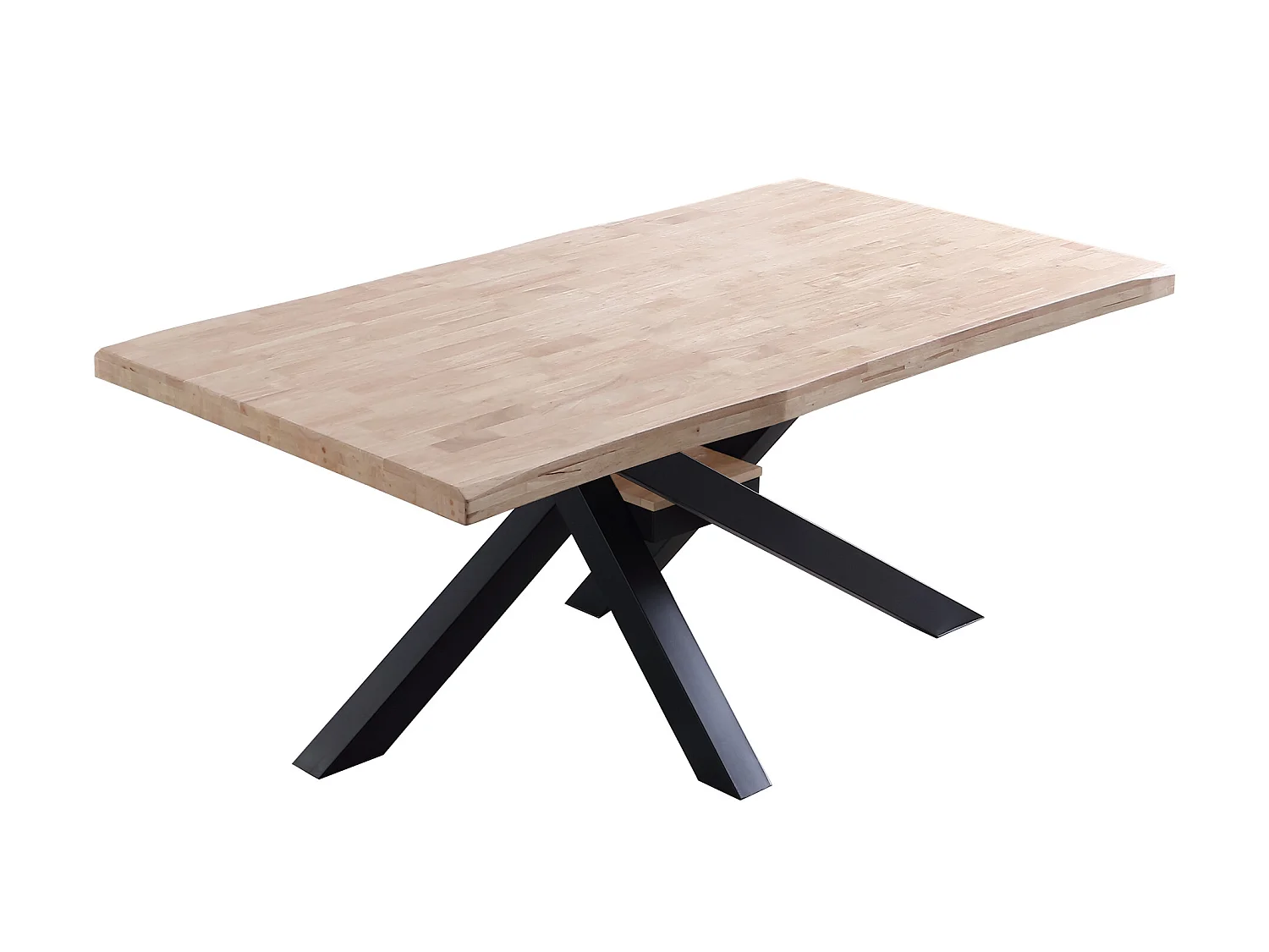 Table à manger rectangulaire en bois de chêne avec pieds en métal noir - Longueur 180 x Profondeur 100 x Hauteur 76 cm