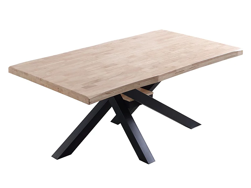 Table à manger rectangulaire en bois de chêne avec pieds en métal noir - Longueur 180 x Profondeur 100 x Hauteur 76 cm