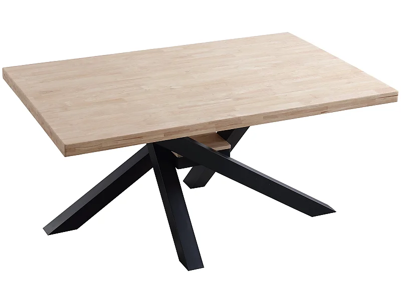 Table à manger rectangulaire en bois de chêne avec pieds en métal noir - Longueur 160 x Profondeur 100 x Hauteur 76 cm