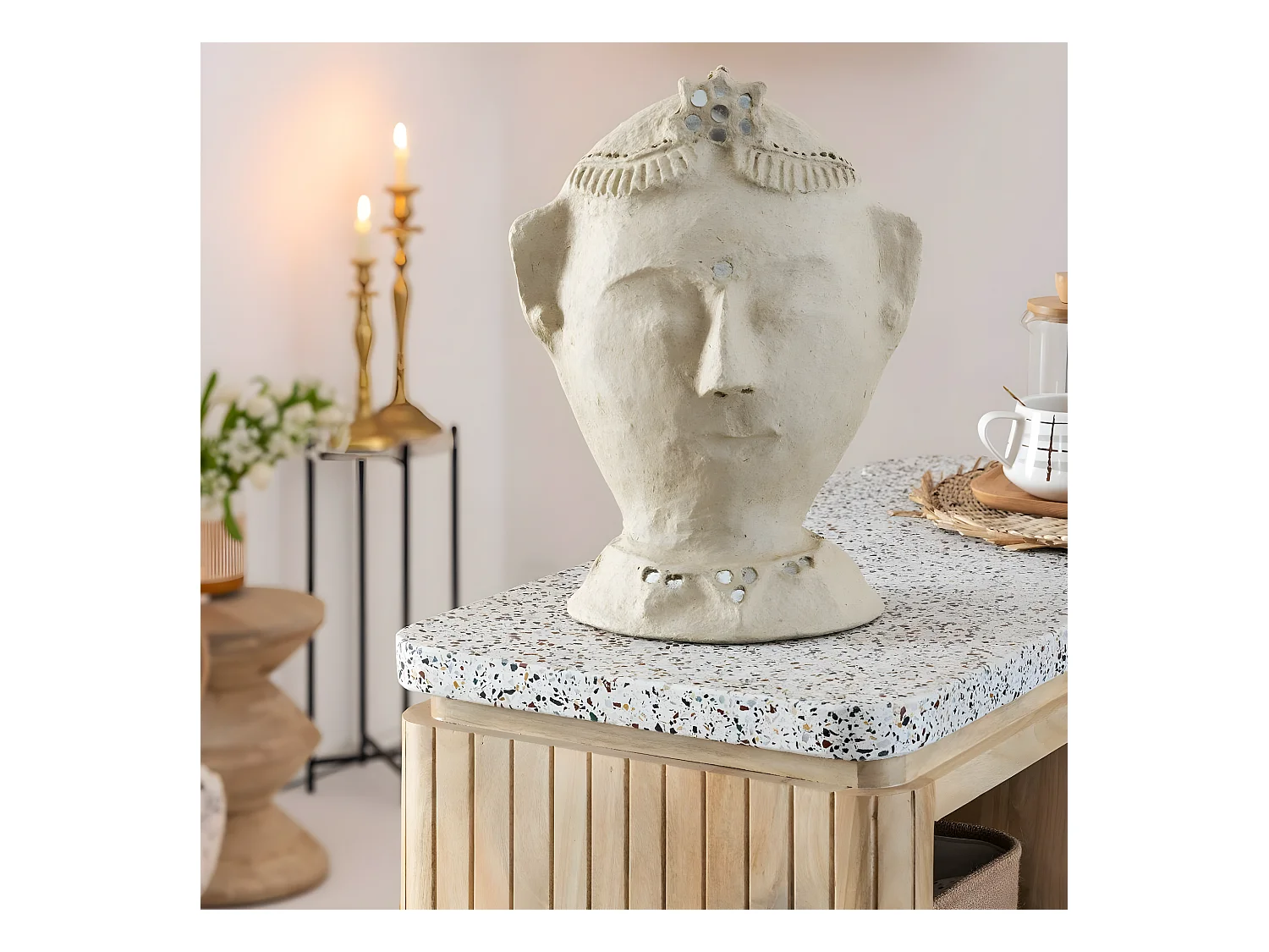 Sculpture buste femme en papier mâché Antoine