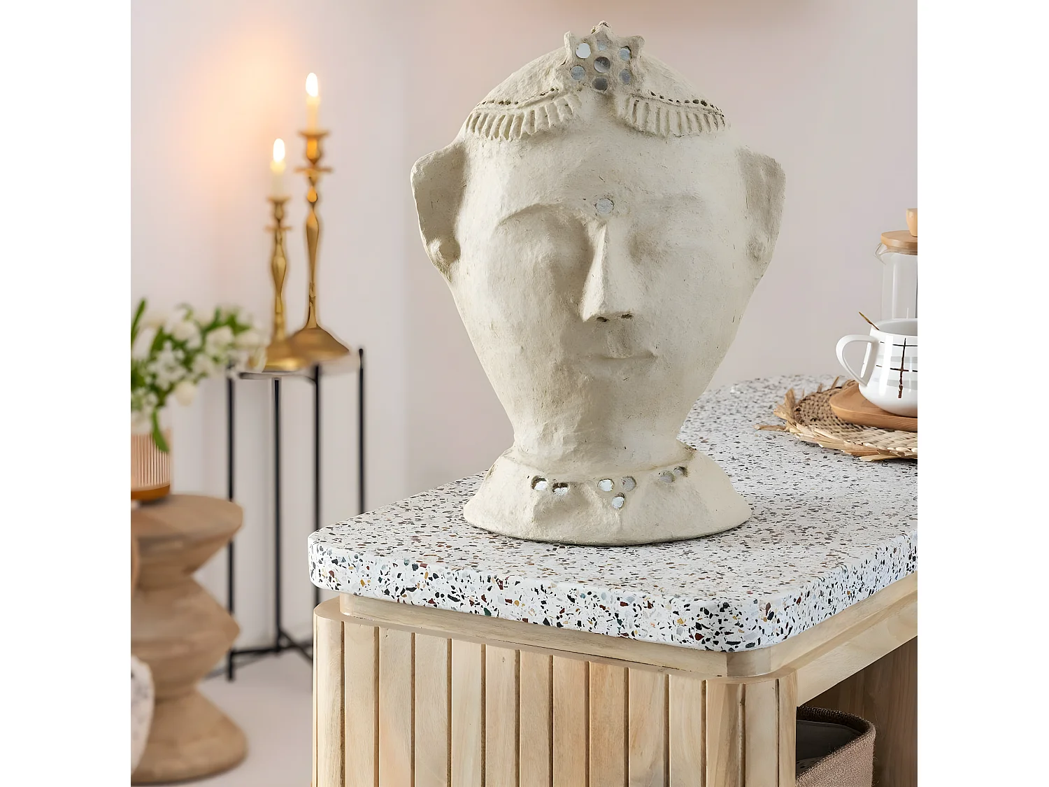 Sculpture buste femme en papier mâché Antoine