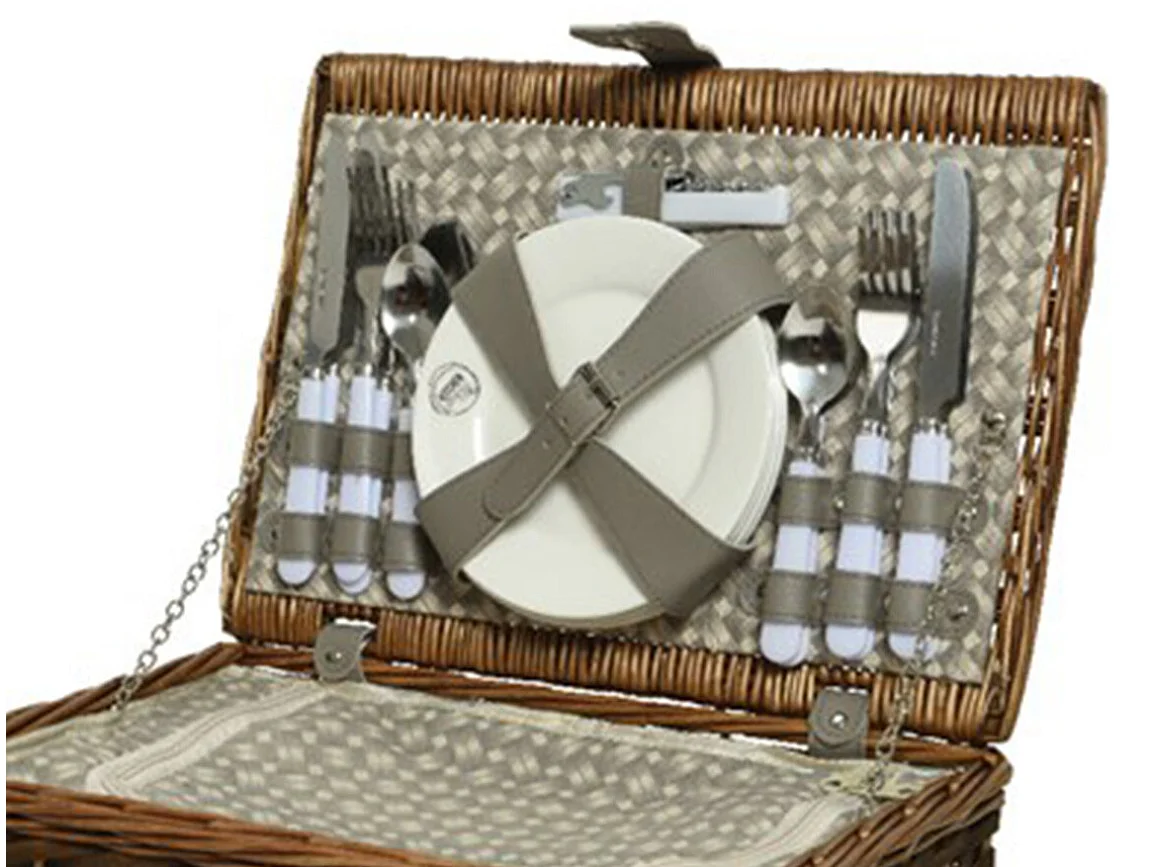 Cestino da Picnic Marrone con Accessori in Vimini e Resina