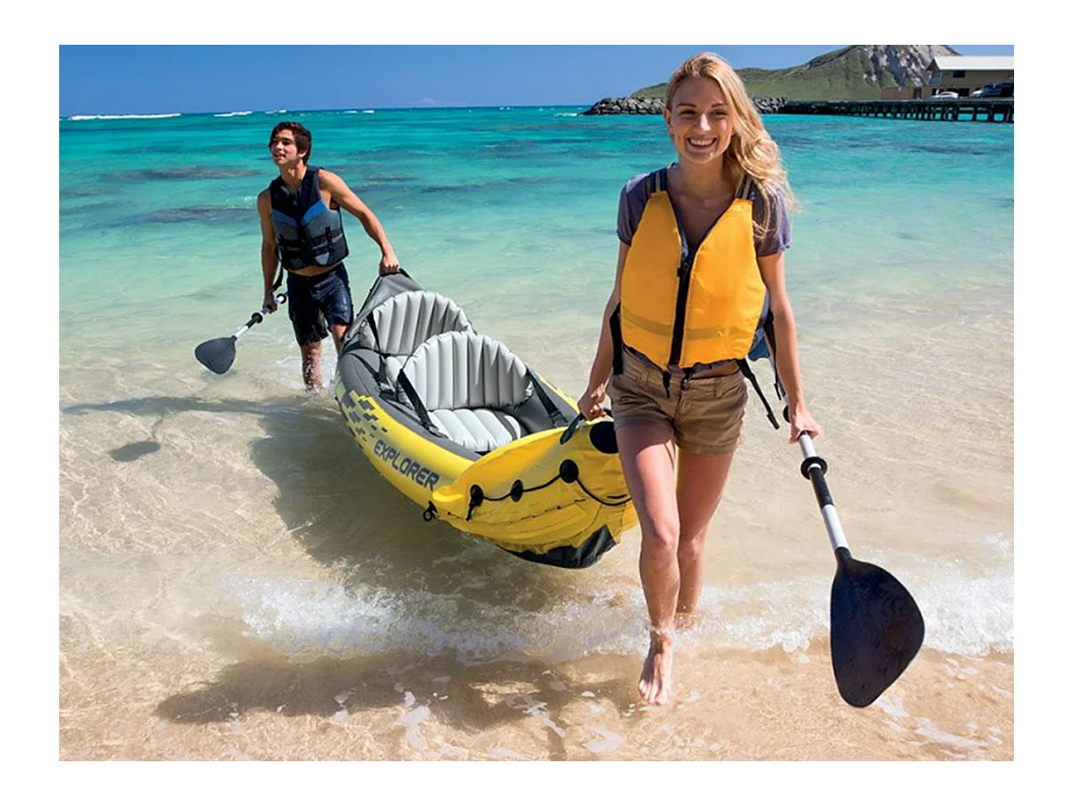 Kit canoë gonflable 2 places Explorer K2 avec rames et gonfleur - Intex