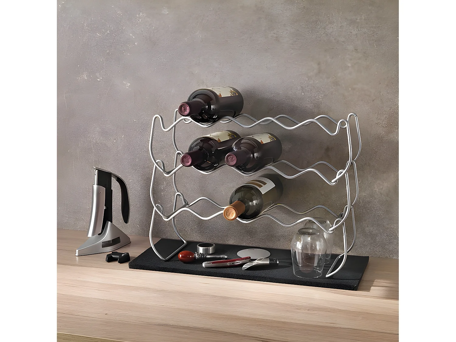 Stapelbare flessenhouder 12 compartimenten moduleerbaar in metaltext Grijs Polytherm®