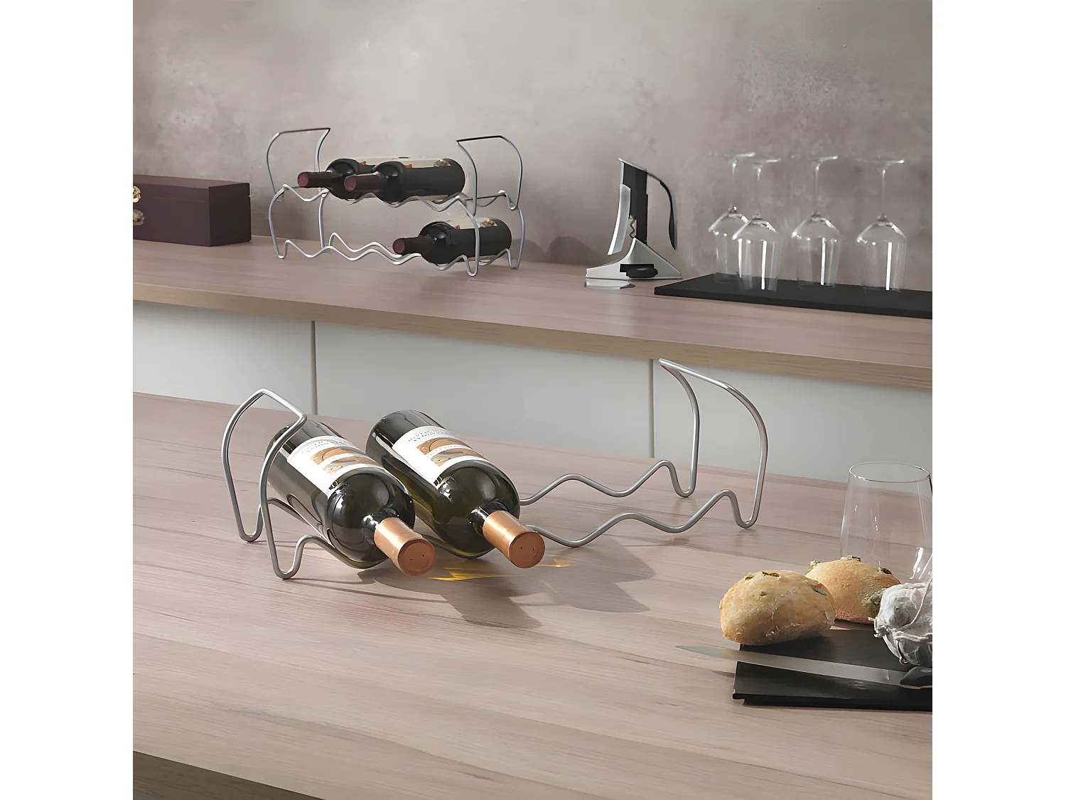 Porte-bouteilles empilable 12 compartiments modulable en métaltex. Finition Polytherm® Couleur Grise