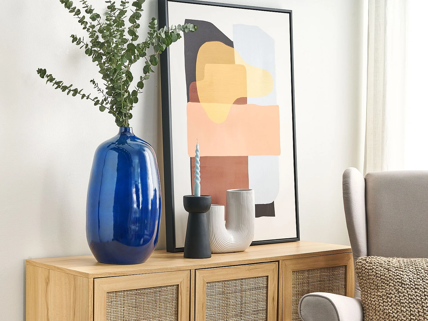 Vase à fleurs VITORIA Céramique 45 cm Bleu foncé