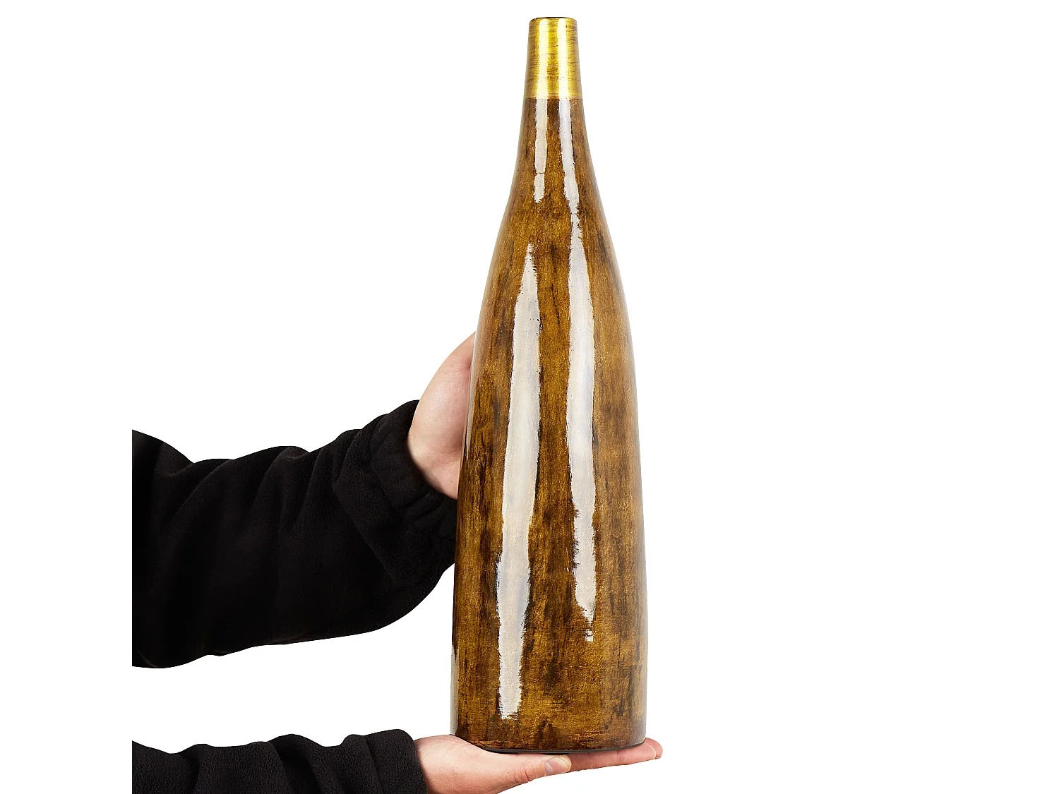 Hohe Blumenvase Terrakotta handgefertigt braun 52 cm Flaschenform Modern Burgos