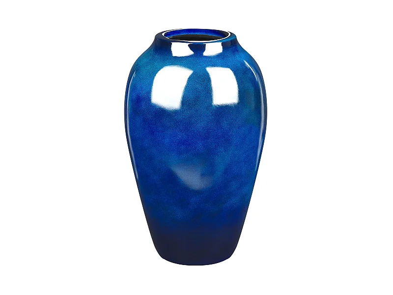 Ovale Blumenvase Terrakotta handgefertigt blau 37 cm bauchig Modern Ocana