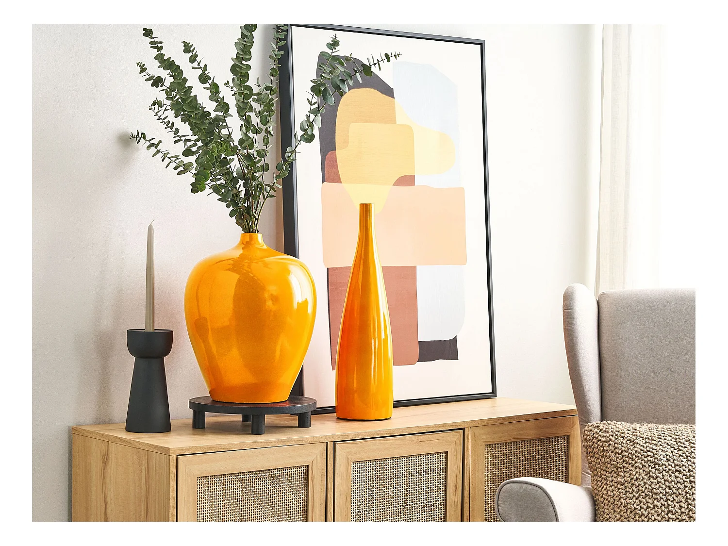 Hohe Blumenvase Terrakotta handgefertigt orange 50cm Flaschenform Modern Sabdell