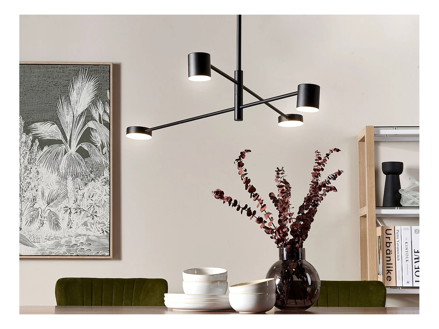 Moderne Hängeleuchte mit 4 Lichtern Minimalistisch Schwarz Bandon