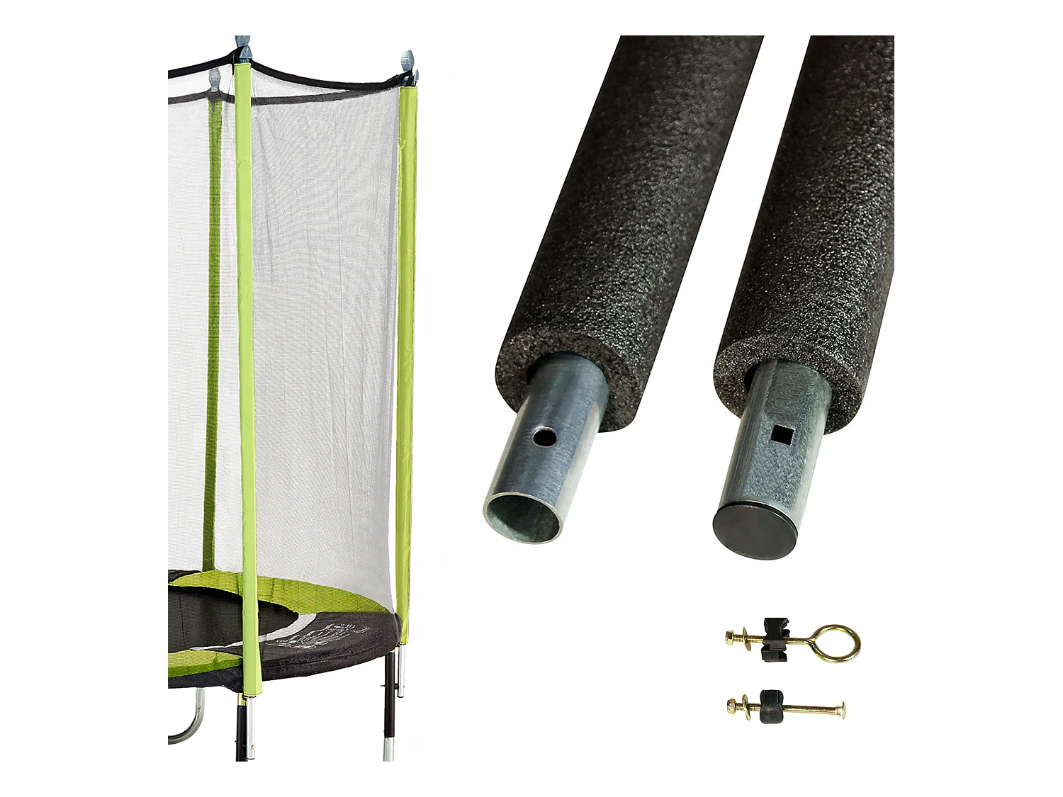 Un poteau de filet standard Ø25mm pour trampolines de jardin avec mousse et visserie (longueur totale 221.5cm)