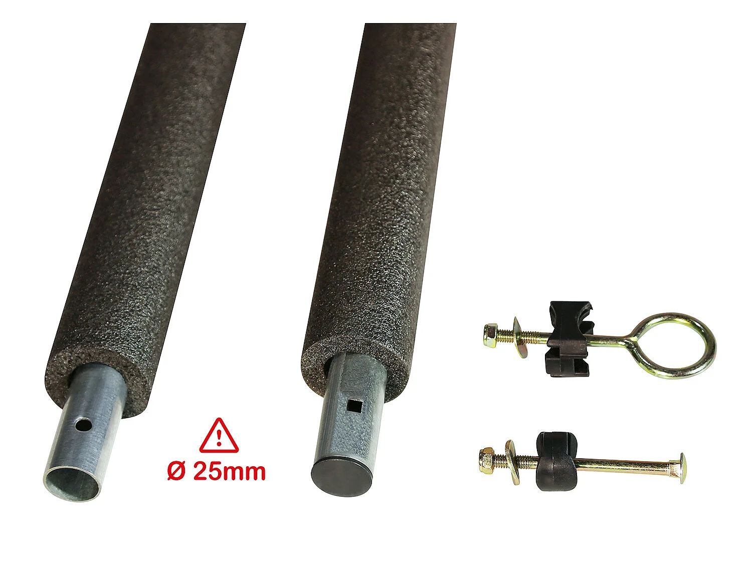 Un poteau de filet standard Ø25mm pour trampolines de jardin avec mousse et visserie (longueur totale 221.5cm)