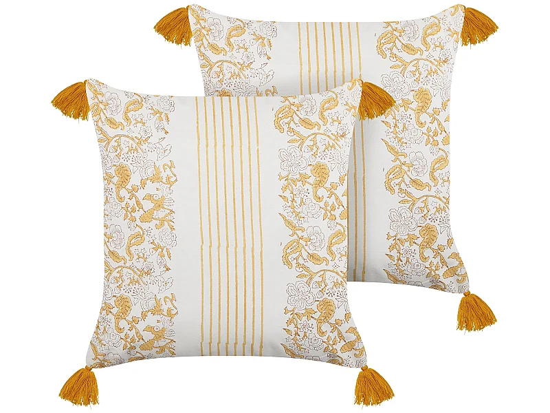Conjunto de 2 cojines decorativos BILOBA Algodón 45 x 45 cm Amarillo Patrón floral
