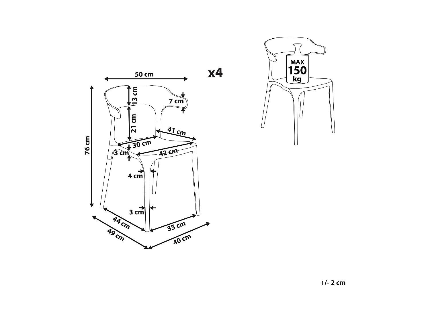Indoor und Outdoor Stuhl 4er Set Kunststoff weiß stapelbar Skandi Modern Gubbio