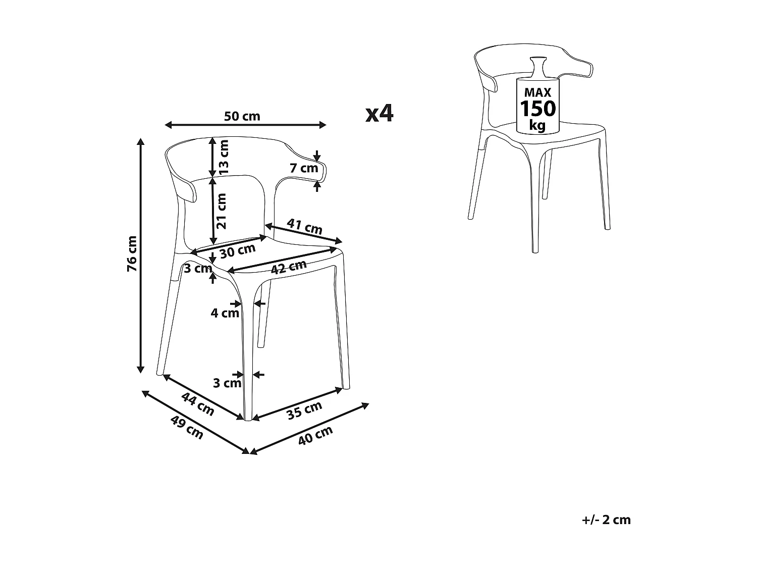 Lot de 4 chaises de jardin GUBBIO Blanc