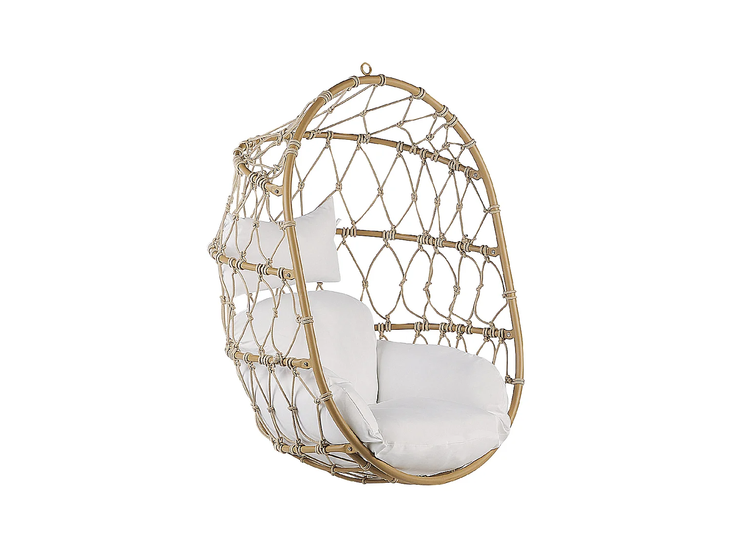 Moderner Hängekorbsessel Flechtseil mit beigem Gestell inkl. Kissen weiß Adria