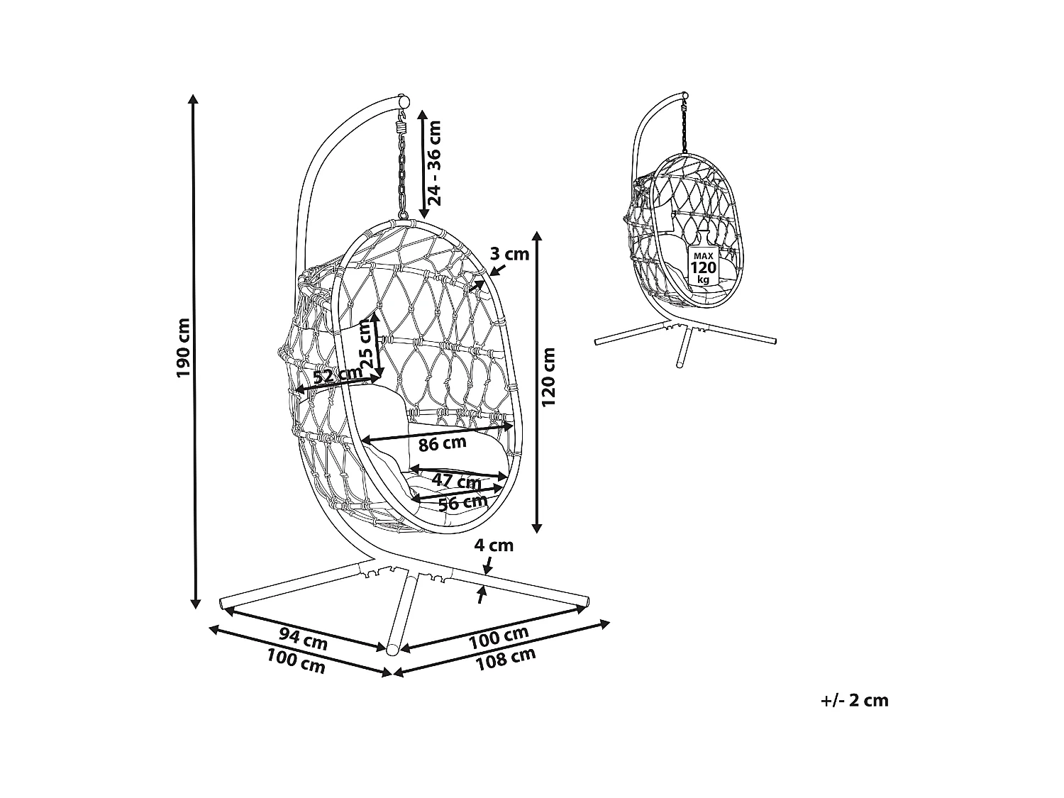 Hangstoel met standaard ADRIA Metaal Wit