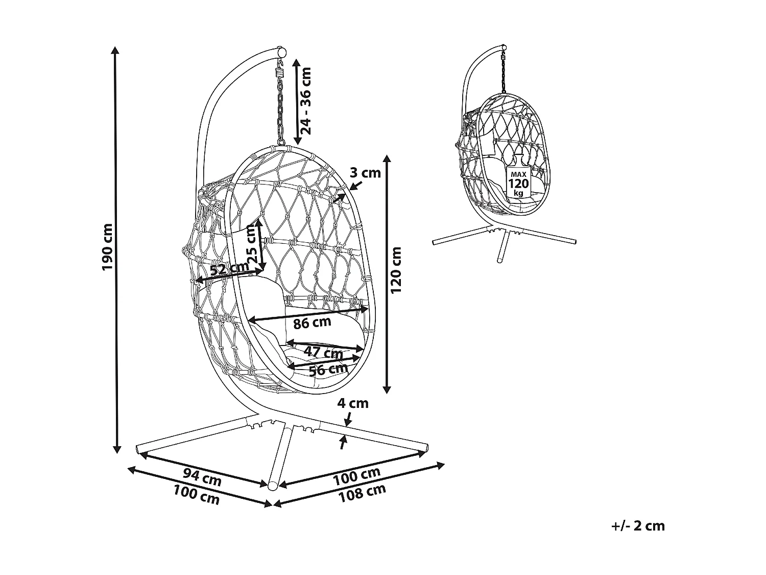Fauteuil suspendu avec support ADRIA Métal Blanc