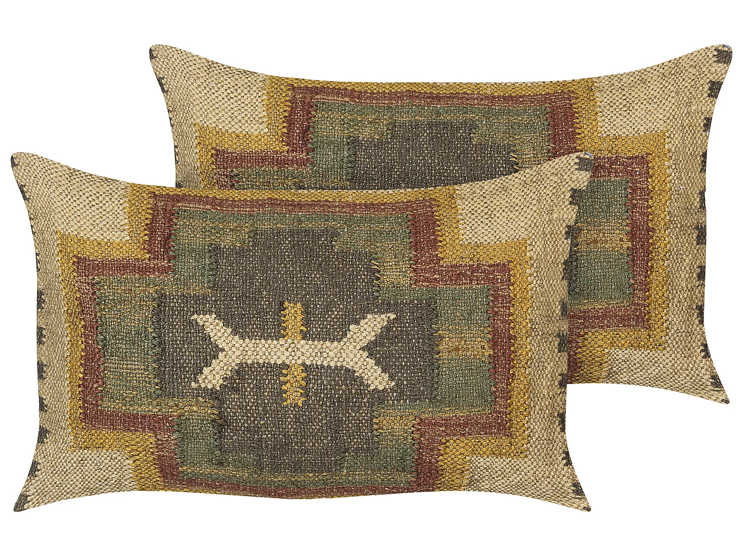 Kelim Dekokissen 2er Set Jute / Wolle beige / bunt 30x50 cm orientalisch Pulicat