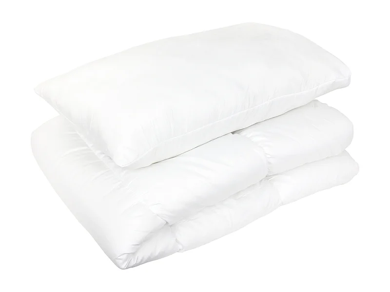 Pack couette été 120x150 garnissage 100% polyester 200 g/m2 et oreiller 40x60 cm GAVROCHE blanc