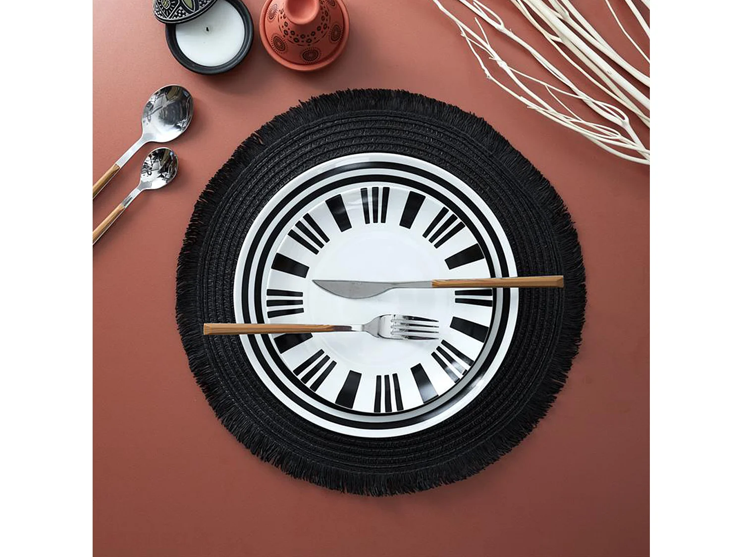 Lot de 2 sets de table rond 38 cm CIRCULO noir