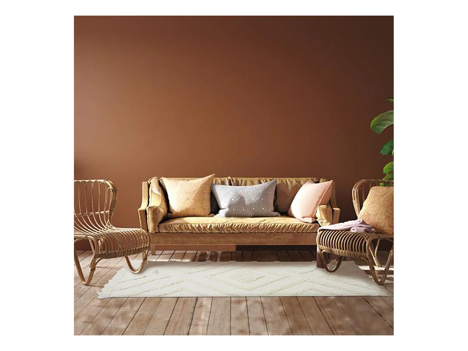 Tapis de salon 120x170 cm FAUCON motif tufté écru