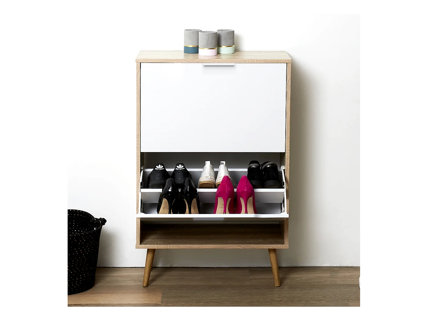 Meuble à chaussures 2 abattants pieds bois