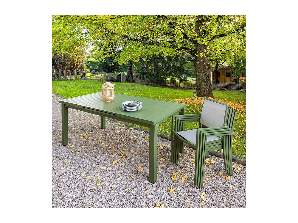 Table rectangulaire extensible Santorin 8/10 personnes en aluminium finition uni kaki - Jardiline
