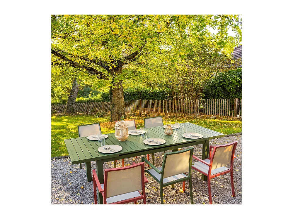 Table rectangulaire extensible Santorin 8/10 personnes en aluminium finition uni kaki - Jardiline