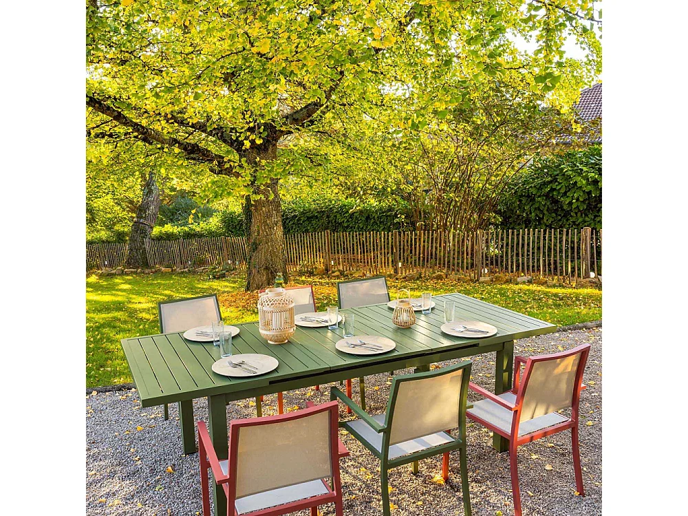 Table rectangulaire extensible Santorin 8/10 personnes en aluminium finition uni kaki - Jardiline