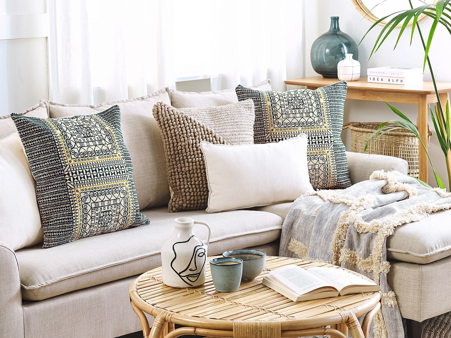 Coussin SIDI Coton 50 x 50 cm Bleu Motif géométrique