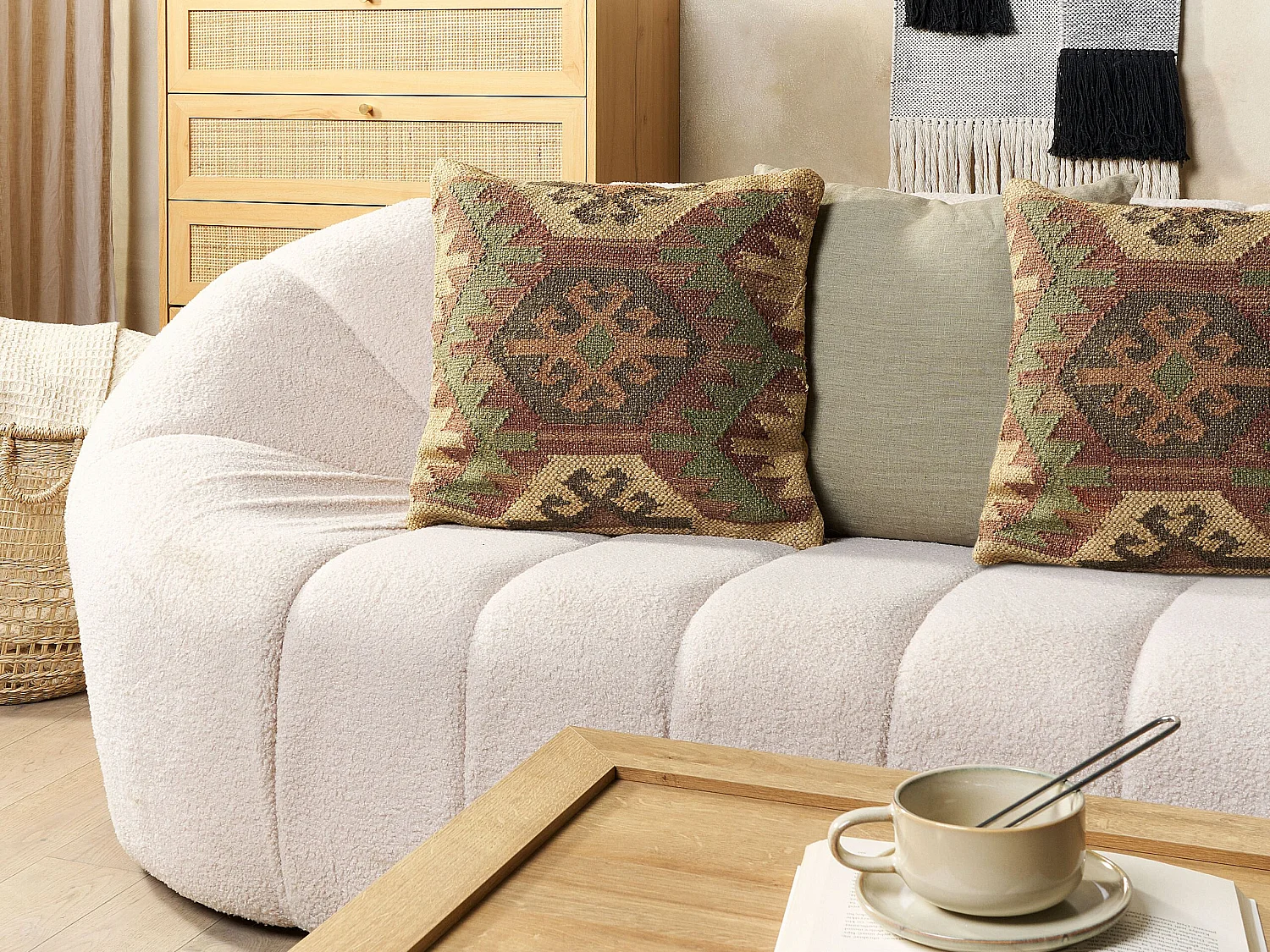 Dekokissen Jute u. Wolle braun / bunt quadratisch 45x45 cm orientalisch Cumbum