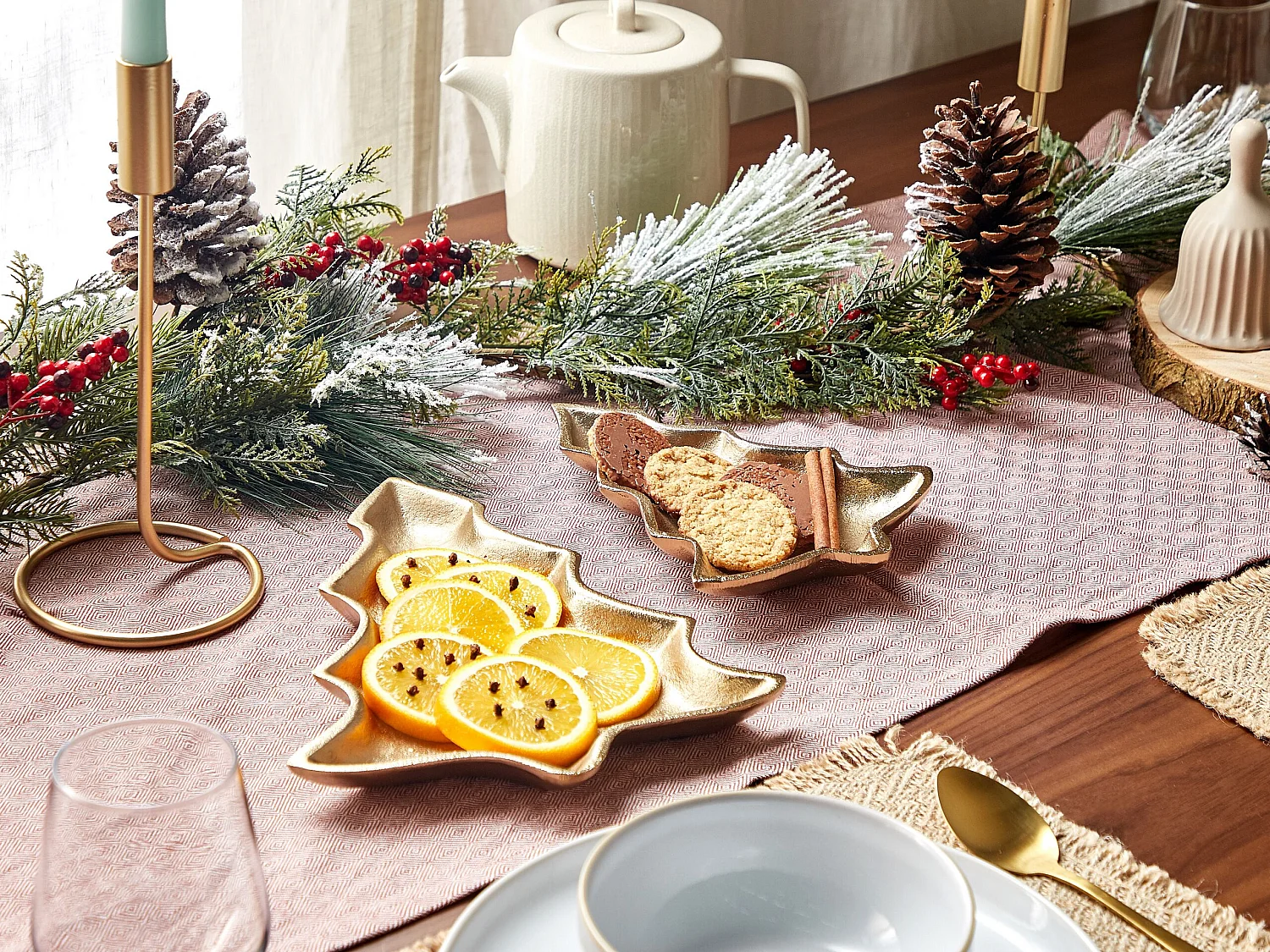 Dekotablett 2er Set Weihnachtsbaum DURIAN Metall Gold