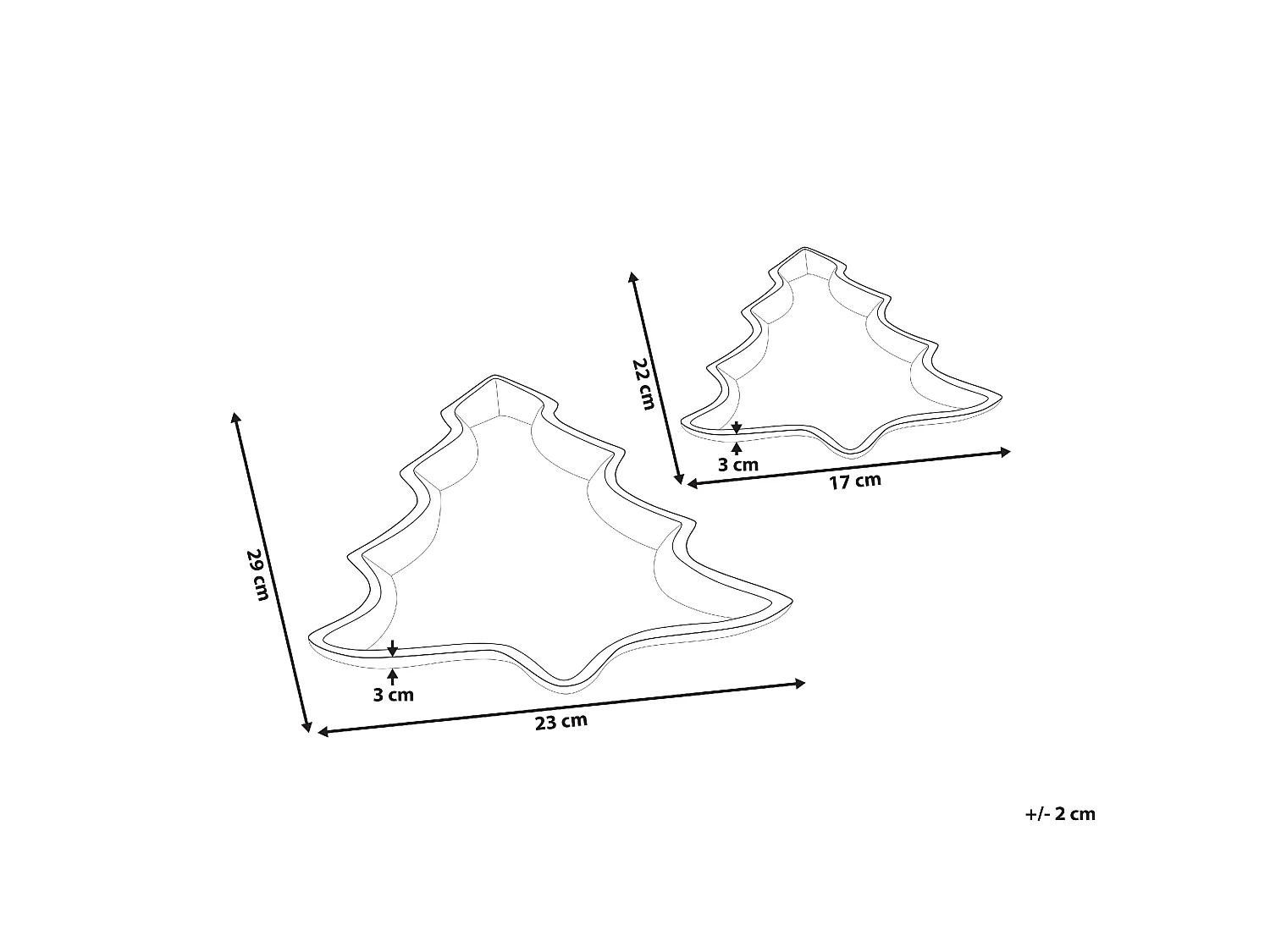Dekotablett 2er Set Weihnachtsbaum DURIAN Metall Gold