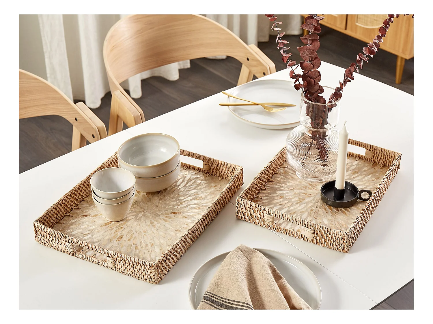 Lot de 2 plateaux décoratifs NDEBELE Rotin Naturel