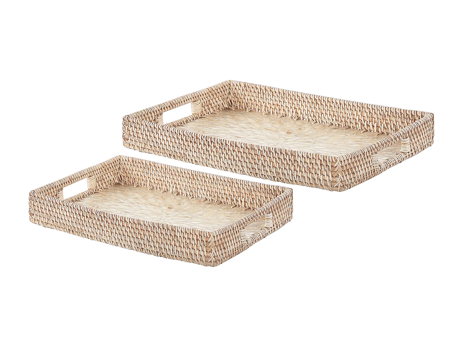 Set van 2 decoratieve dienbladen NDEBELE Rotan Natuurlijk