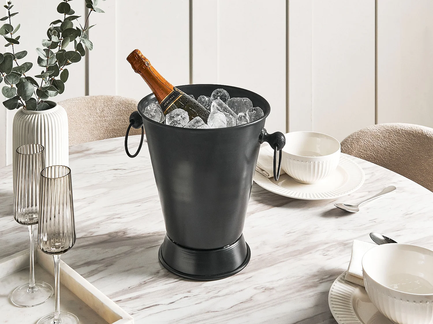 Sektkühler Silber aus Aluminium mit praktischen Griffen Glamour Look Birma