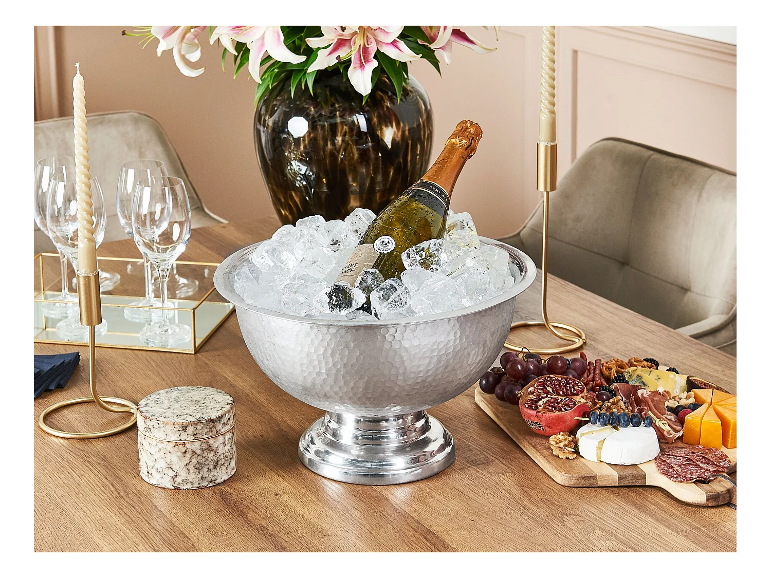 Champagner Kühler gepresste Metallschale silber ⌀ 36 cm Tiwanaku