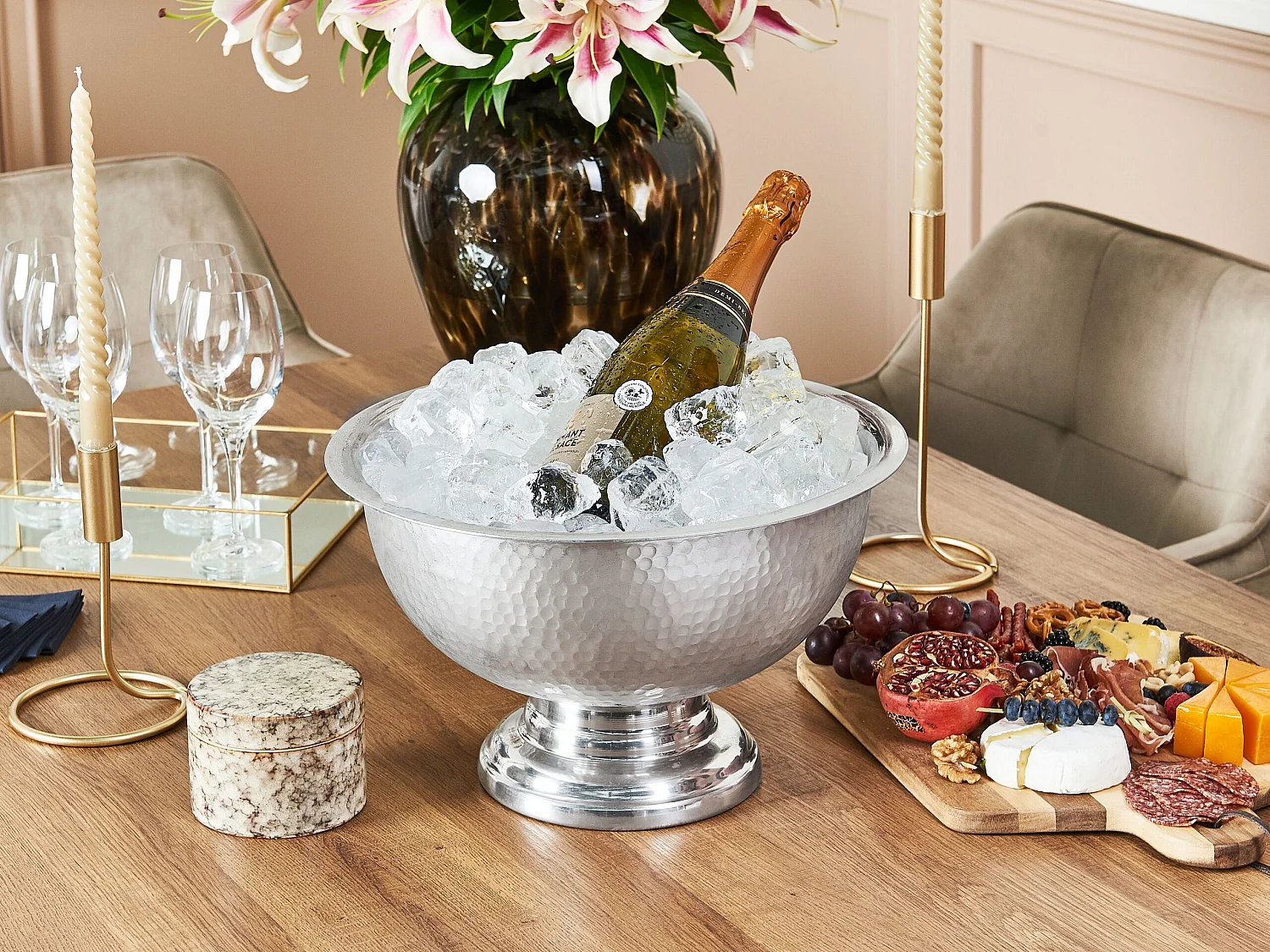 Champagner Kühler gepresste Metallschale silber ⌀ 36 cm Tiwanaku