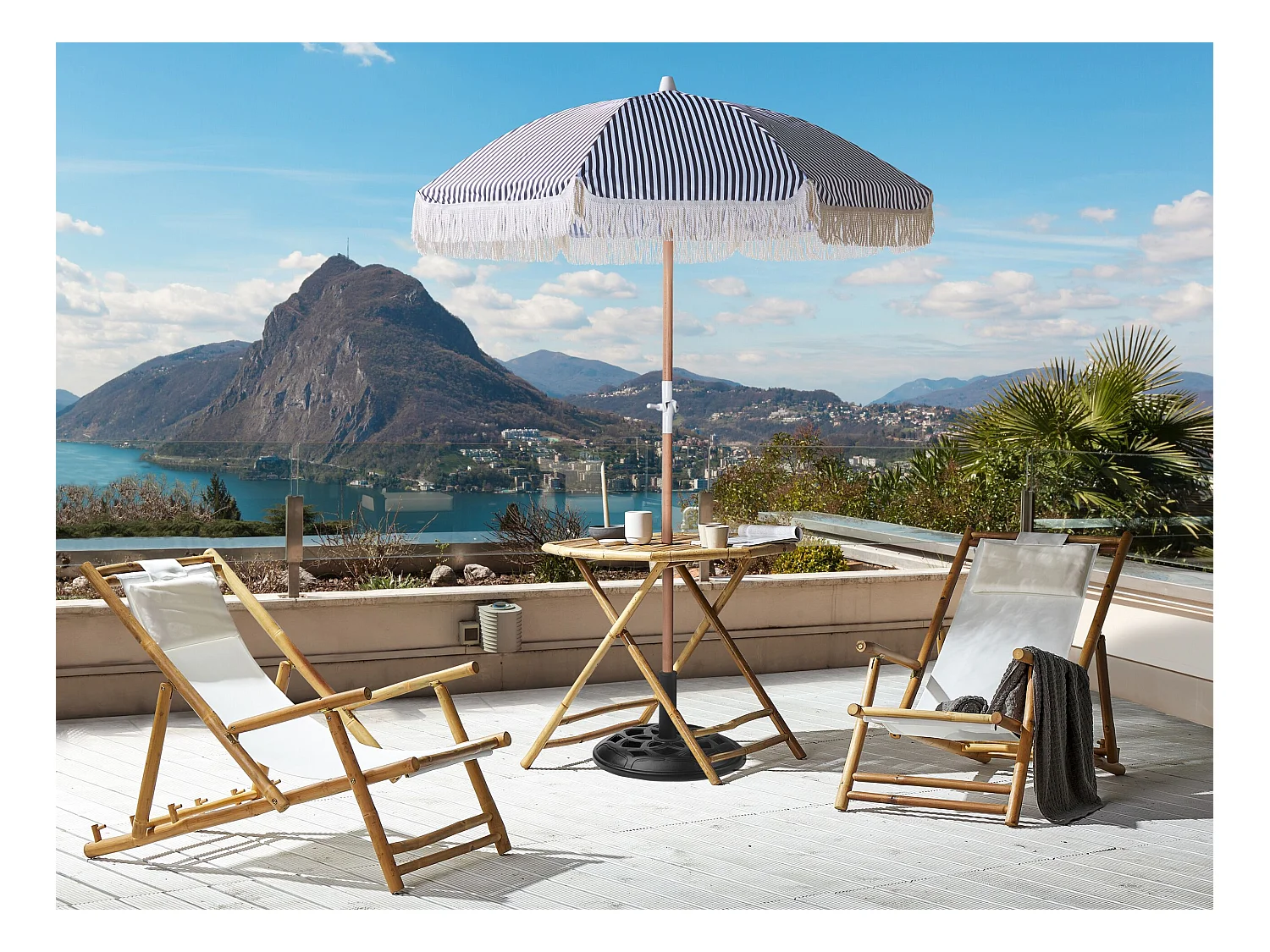 Guarda-sol de jardim 150 cm MONDELLO Preto/Branco