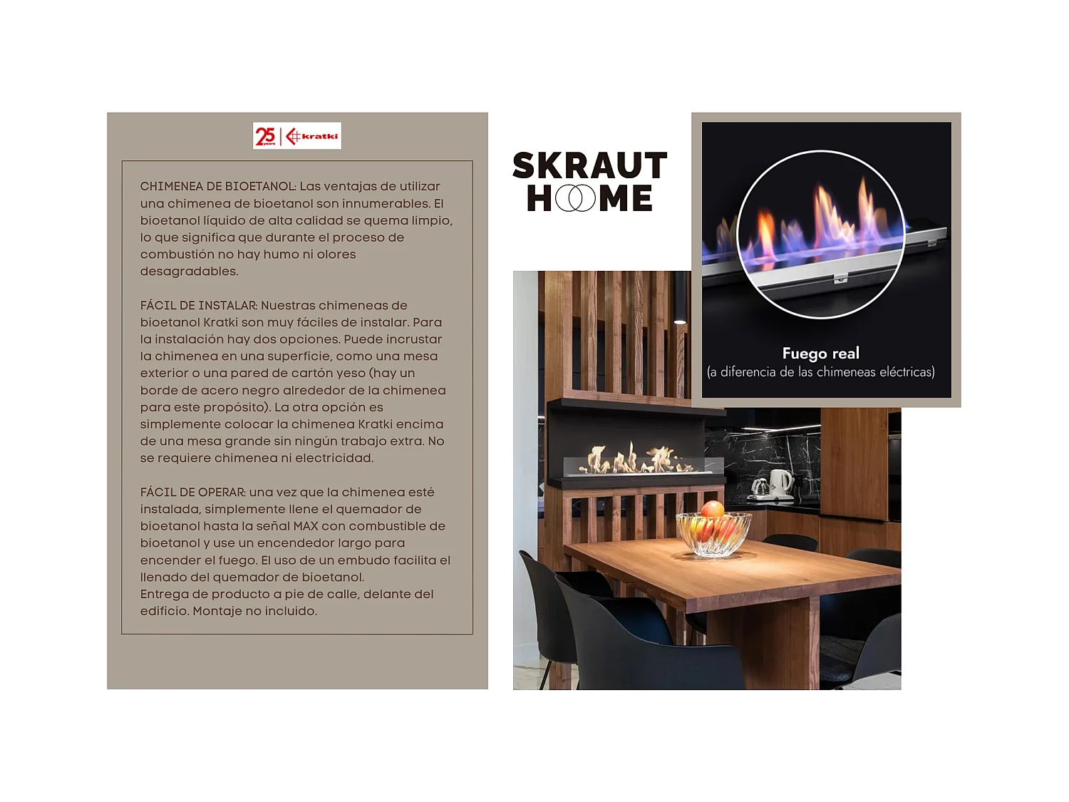 Bio-ethanol haard, 50 cm, Bio-ethanol brander, Roestvrij staal.