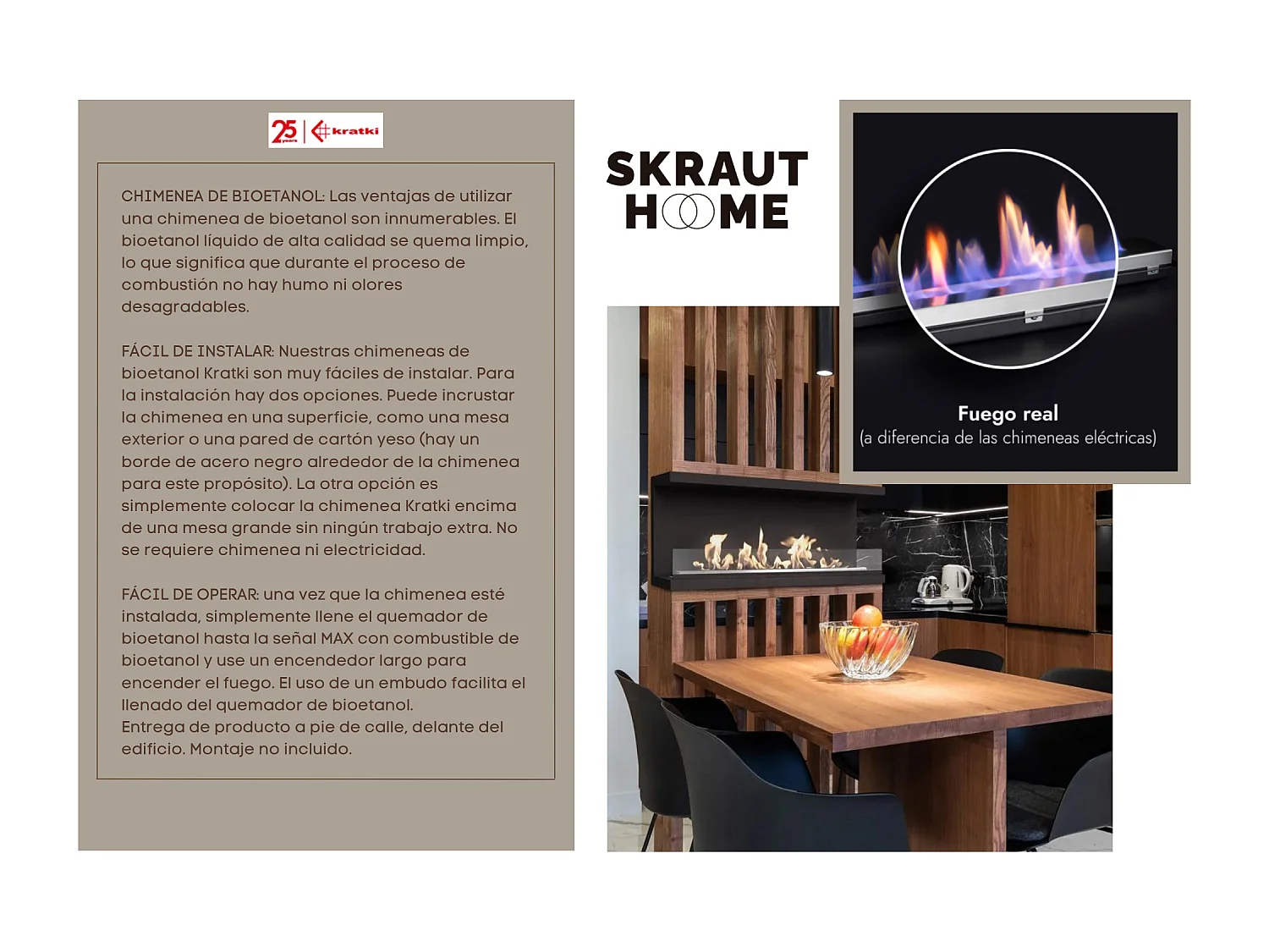 Bio-ethanol haard, 50 cm, Bio-ethanol brander, Roestvrij staal.