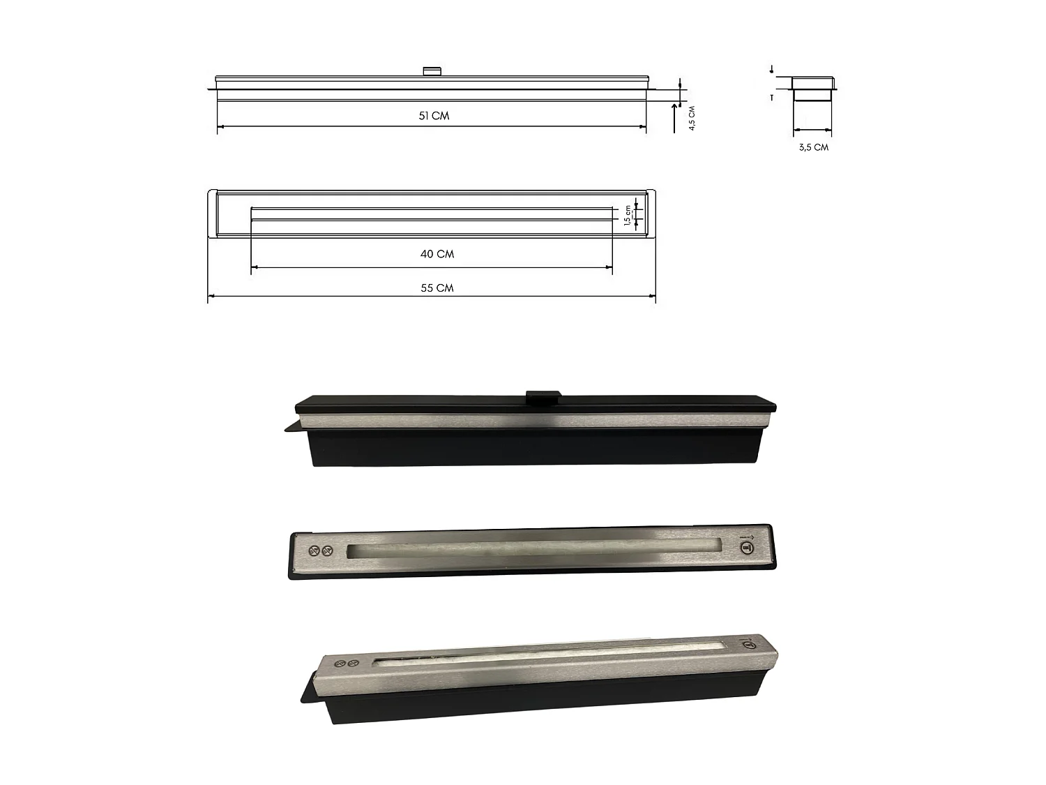 Bio-ethanol haard, 50 cm, Bio-ethanol brander, Roestvrij staal.