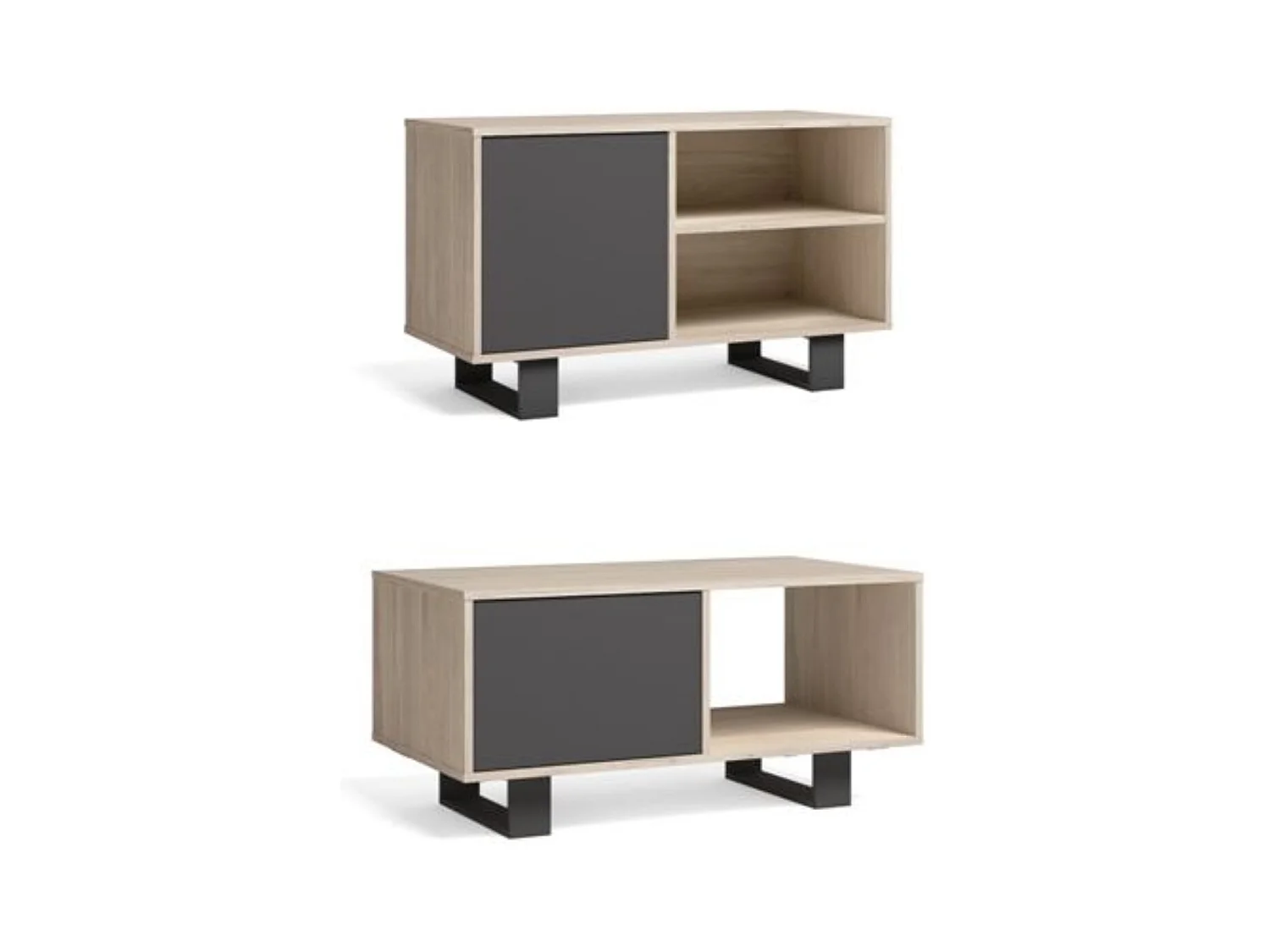 Ensemble de Meubles WIND, Salon/Salle à manger,Buffet-Meuble TV100-Table Basse,Chêne/Gris,Pied noir