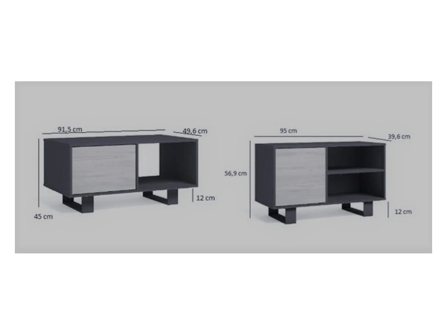 Ensemble de Meubles WIND, Salon, Buffet-Meuble TV100-Table Basse Blanc/Chêne, Pied blanc