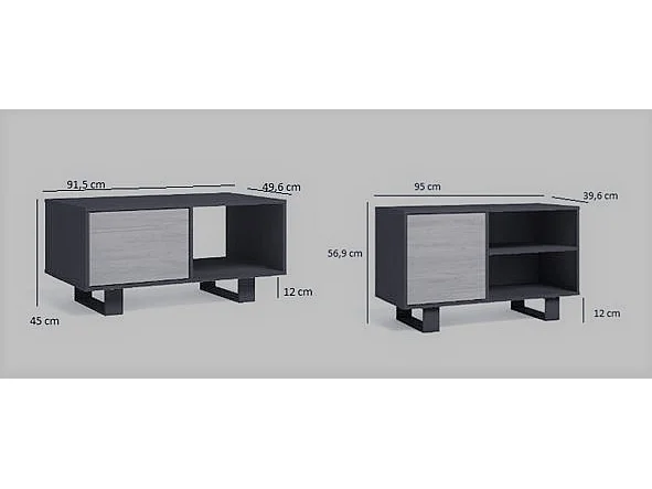Ensemble de Meubles WIND, Salon, Buffet-Meuble TV100-Table Basse, Blanc et Chêne, Pied blanc